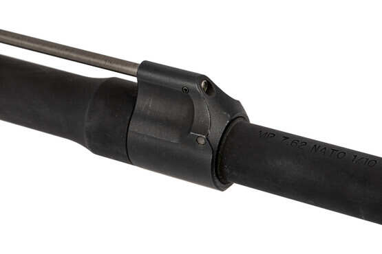 The LMT 308 MWS barrel features a chrome lined bore and low profile gas block